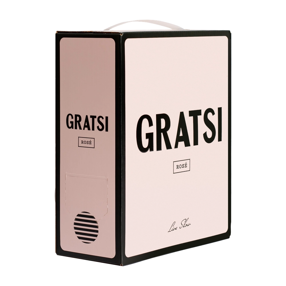 Gratsi Rosé Wine box in pink and black packaging